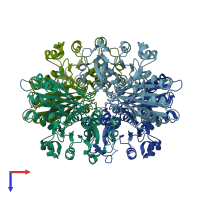 PDB entry 1xyg coloured by chain, top view.
