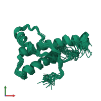 PDB entry 1xyj coloured by chain, ensemble of 20 models, front view.