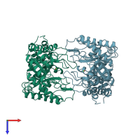 PDB entry 1xym coloured by chain, top view.