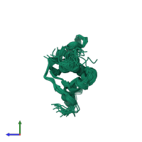 PDB entry 1xyq coloured by chain, ensemble of 20 models, side view.