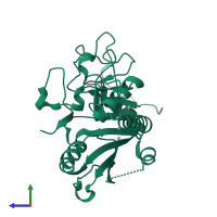 PDB entry 1xz6 coloured by chain, side view.