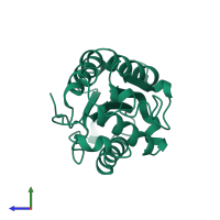 PDB entry 1xza coloured by chain, side view.