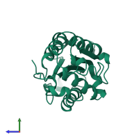 PDB entry 1xzf coloured by chain, side view.