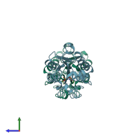 PDB entry 1xzk coloured by chain, side view.