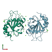 PDB entry 1xzo coloured by chain, front view.