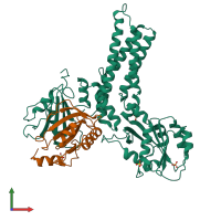 PDB entry 1xzp coloured by chain, front view.