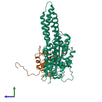 PDB entry 1xzp coloured by chain, side view.