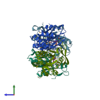 PDB entry 1y0b coloured by chain, side view.