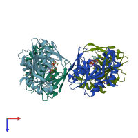 PDB entry 1y0b coloured by chain, top view.
