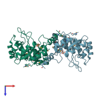 PDB entry 1y0e coloured by chain, top view.