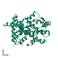 Monomeric assembly 1 of PDB entry 1y0s coloured by chemically distinct molecules, front view.