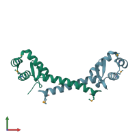 PDB entry 1y0u coloured by chain, front view.