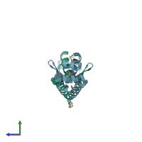 PDB entry 1y0u coloured by chain, side view.