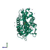 Monomeric assembly 1 of PDB entry 1y0x coloured by chemically distinct molecules, side view.