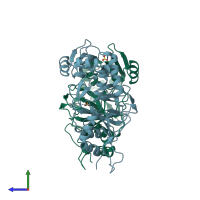 PDB entry 1y0z coloured by chain, side view.