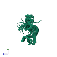 PDB entry 1y1b coloured by chain, ensemble of 20 models, side view.