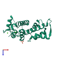 Monomeric assembly 2 of PDB entry 1y1x coloured by chemically distinct molecules, top view.