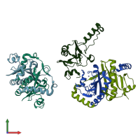 PDB entry 1y23 coloured by chain, front view.