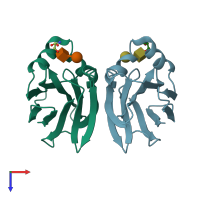 PDB entry 1y2v coloured by chain, top view.