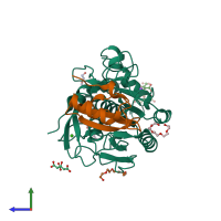 PDB entry 1y3c coloured by chain, side view.