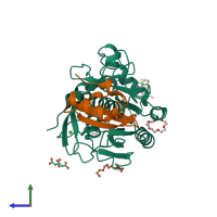 PDB entry 1y3f coloured by chain, side view.