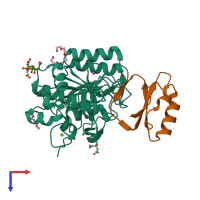 PDB entry 1y3f coloured by chain, top view.