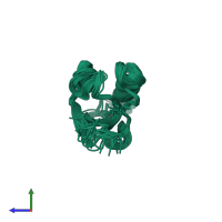 PDB entry 1y3k coloured by chain, ensemble of 20 models, side view.