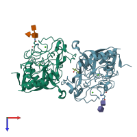 PDB entry 1y4j coloured by chain, top view.