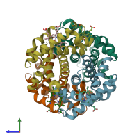 PDB entry 1y4p coloured by chain, side view.