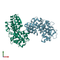PDB entry 1y4t coloured by chain, front view.