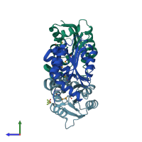 PDB entry 1y5e coloured by chain, side view.
