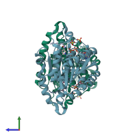 PDB entry 1y5m coloured by chain, side view.