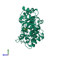 PDB entry 1y65 coloured by chain, side view.