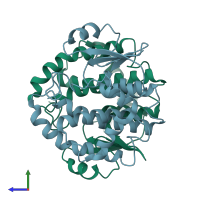 PDB entry 1y6e coloured by chain, side view.