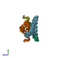 PDB entry 1y74 coloured by chain, ensemble of 20 models, side view.