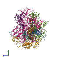 PDB entry 1y77 coloured by chain, side view.