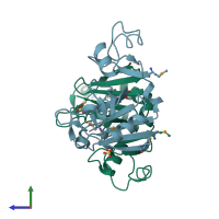 PDB entry 1y7m coloured by chain, side view.