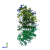 PDB entry 1y7o coloured by chain, side view.