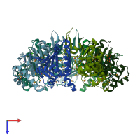 PDB entry 1y7o coloured by chain, top view.