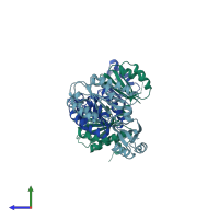 PDB entry 1y7p coloured by chain, side view.