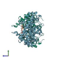 PDB entry 1y7t coloured by chain, side view.