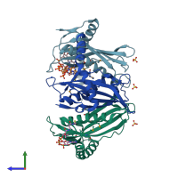 PDB entry 1y7u coloured by chain, side view.