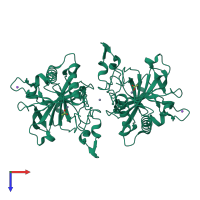 Homo dimeric assembly 3 of PDB entry 1y7w coloured by chemically distinct molecules, top view.