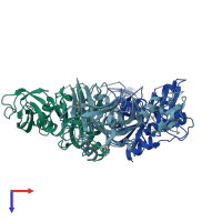 PDB entry 1y8t coloured by chain, top view.