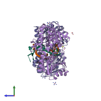 PDB entry 1y8z coloured by chain, side view.