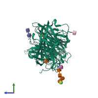 PDB entry 1y9m coloured by chain, side view.