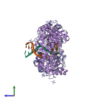 PDB entry 1ya6 coloured by chain, side view.