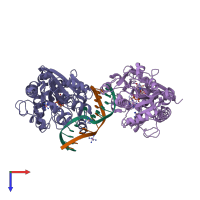 PDB entry 1ya6 coloured by chain, top view.