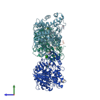 PDB entry 1ya8 coloured by chain, side view.