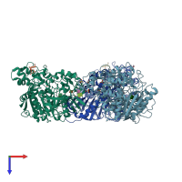 PDB entry 1ya8 coloured by chain, top view.